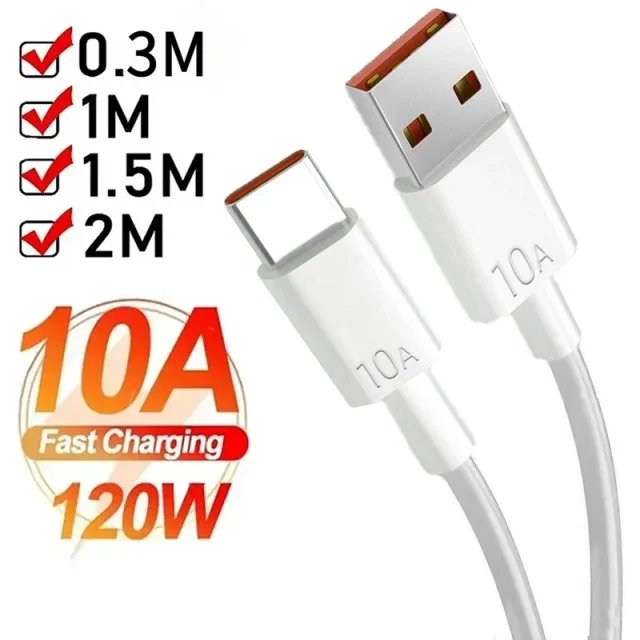 Android 120W 10A USB to Type C Cable Super Fast Charging Cable For Huawei P40 Honor Data Cord For Xiaomi Redmi 0.3/1M/1.5M/2M