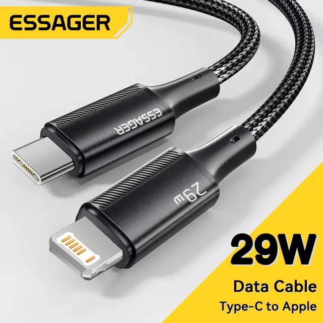 Кабель Essager USB-C — Lightning для iPhone 8–14 Pro Max, быстрая зарядка 29Вт | доставка из Израиля