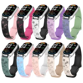 Силиконовый браслет с 3D гравировкой цветов для Xiaomi Mi Band 8 9 10 11 | доставка в Израиль