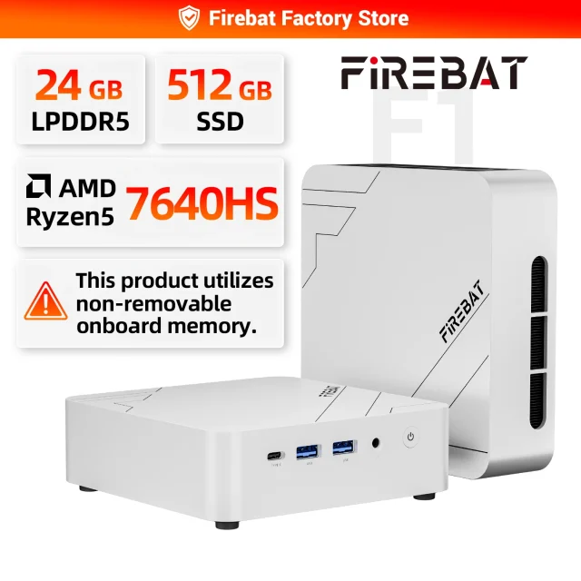 FIREBAT F1 MINI PC AMD Ryzen 5 7640HS LPDDR5 24GB RAM 512GB SSD WIFI6 BT5.2 Portable MINI-PC Windows 11 Desktop Computer